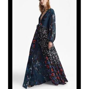 French Connection Celia Mix Dark Floral Maxi Dress Boho Flowy Feminine Size 2
